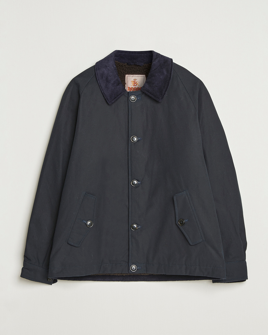 Men | Coats & Jackets | Baracuta | Waxed Sherling Lined Deck Jacket Dark Navy