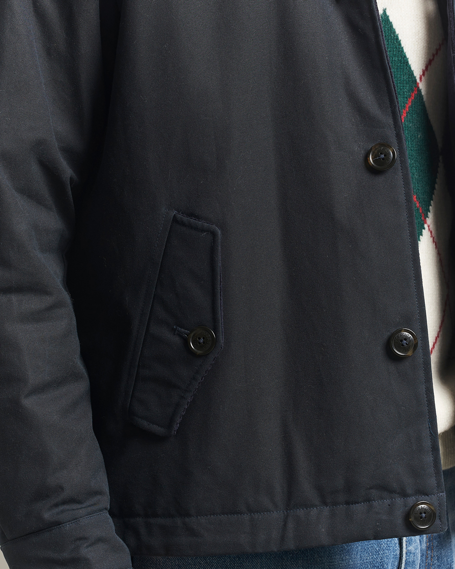 Men | Coats & Jackets | Baracuta | Waxed Sherling Lined Deck Jacket Dark Navy