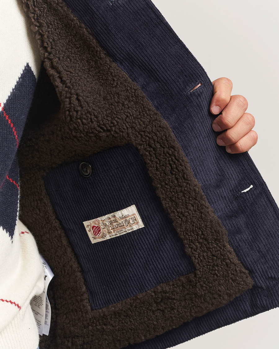 Men | Coats & Jackets | Baracuta | Waxed Sherling Lined Deck Jacket Dark Navy