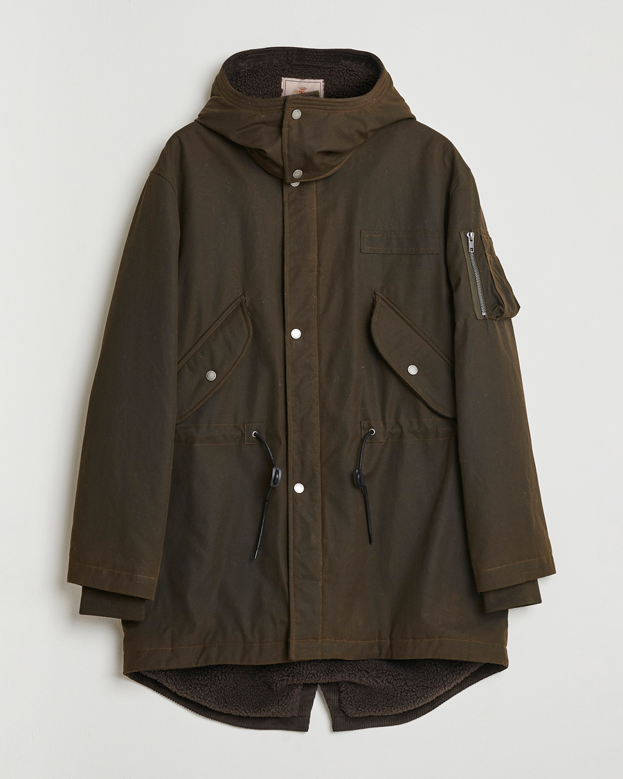 Men | Coats & Jackets | Baracuta | Waxed Sherling Lined Parka Deep Moss