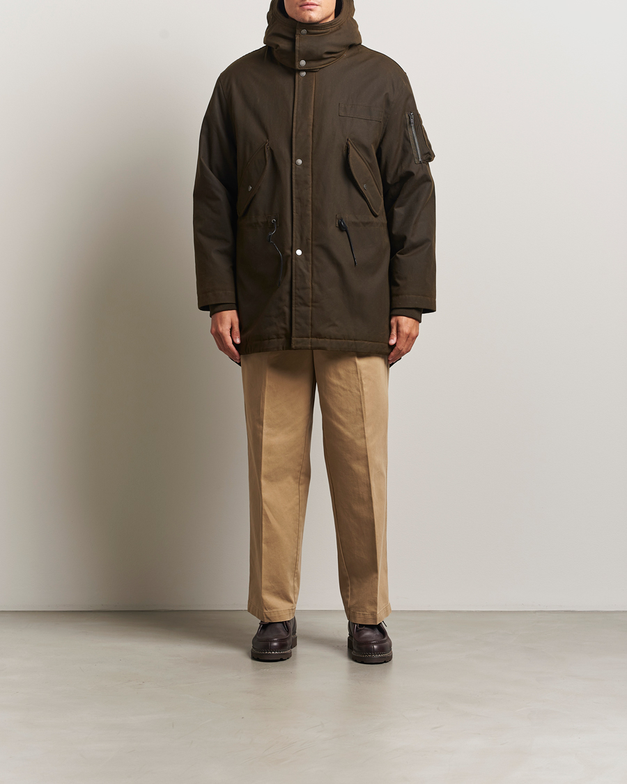 Men | Coats & Jackets | Baracuta | Waxed Sherling Lined Parka Deep Moss
