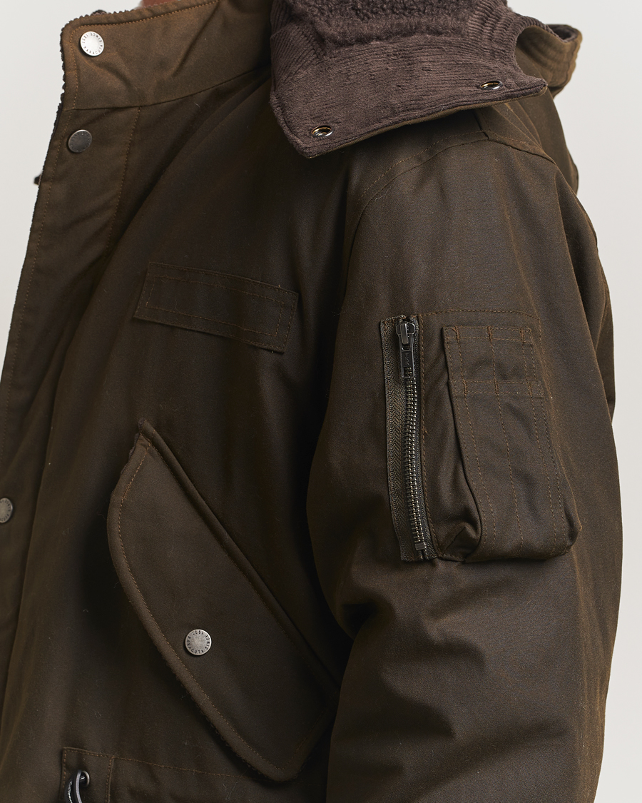 Men | Coats & Jackets | Baracuta | Waxed Sherling Lined Parka Deep Moss