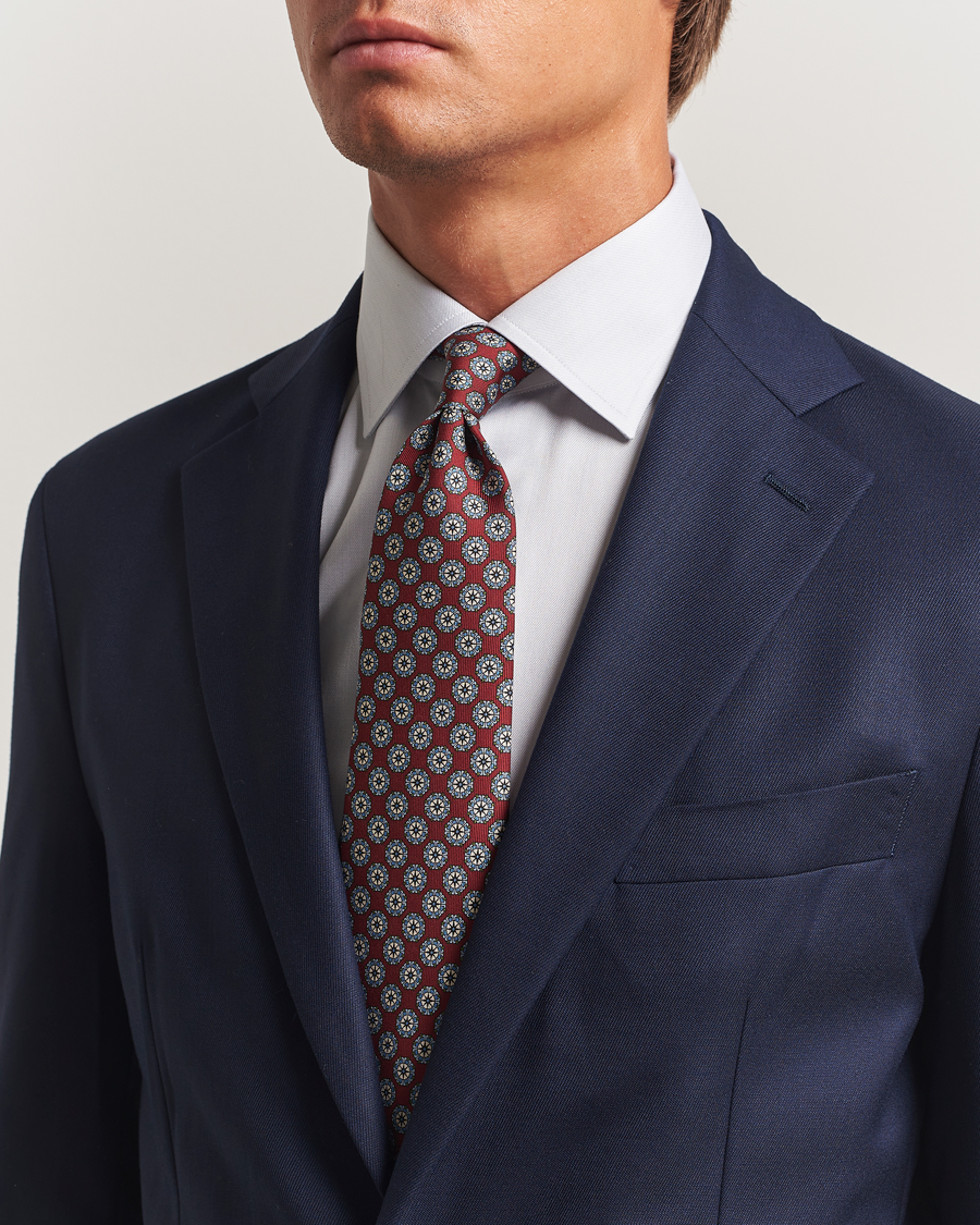 Men | E. Marinella 3-Fold Printed Silk Tie Burgundy | E. Marinella | 3-Fold Printed Silk Tie Burgundy