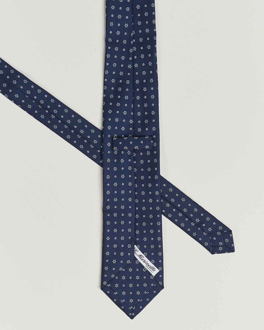 E. Marinella 3-Fold Printed Silk Tie Navy at CareOfCarl.com