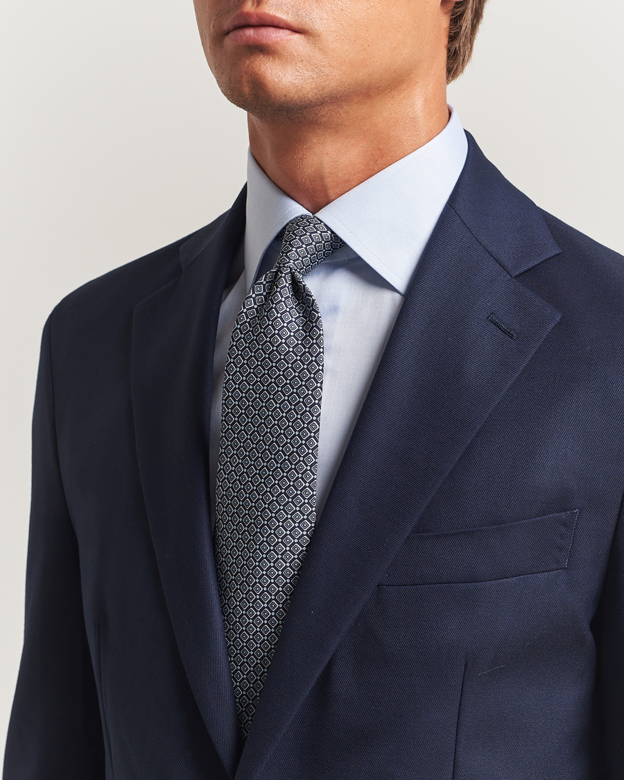 E. Marinella 3-Fold Printed Silk Tie Navy at CareOfCarl.com