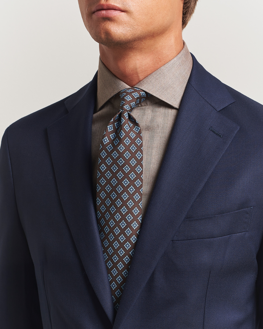 Men | E. Marinella Archivio 3-Fold Printed Silk Tie Brown | E. Marinella | Archivio 3-Fold Printed Silk Tie Brown