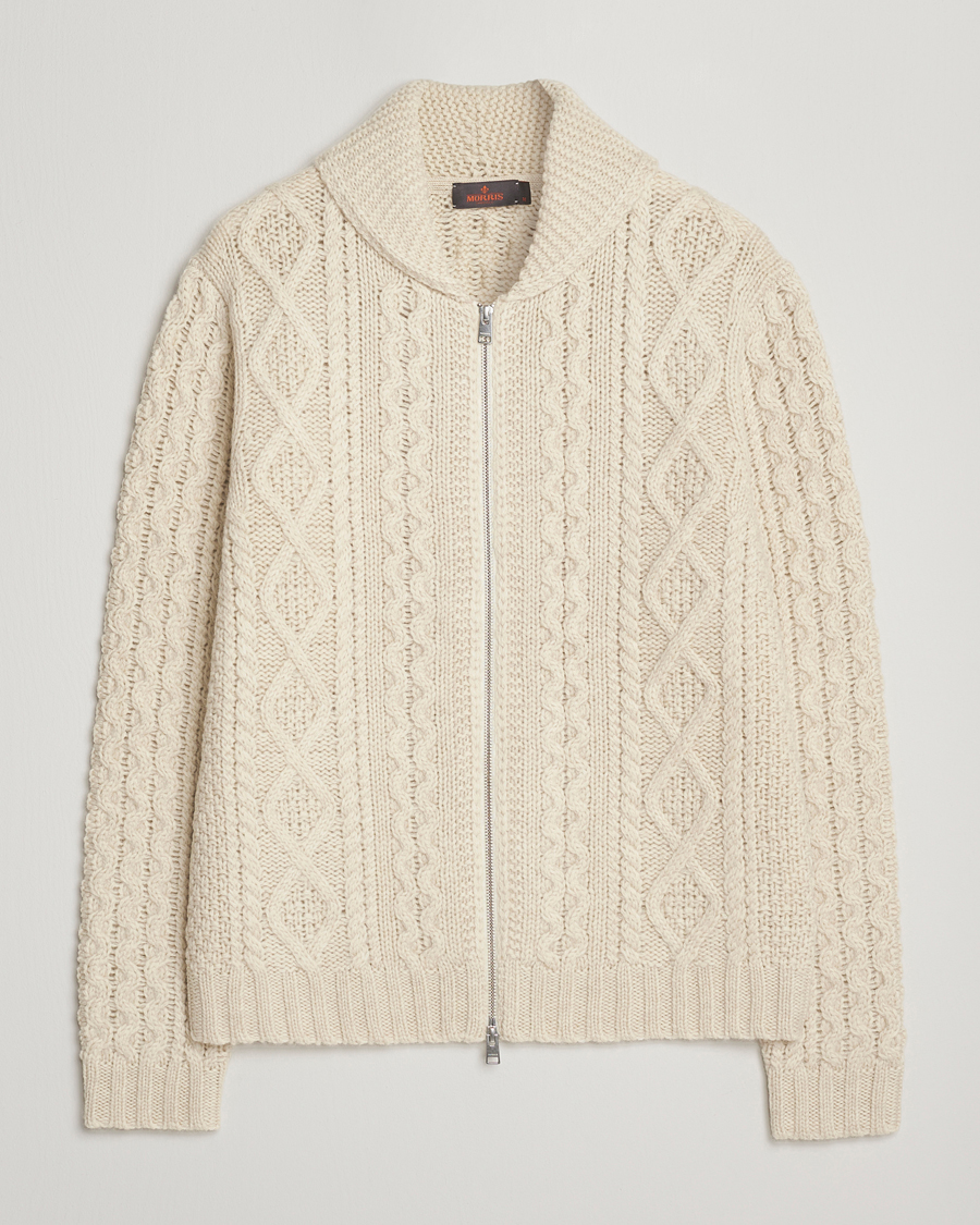 Men | Sweaters & Knitwear | Morris | Cornwall Cable Full Zip Jacket OfF White