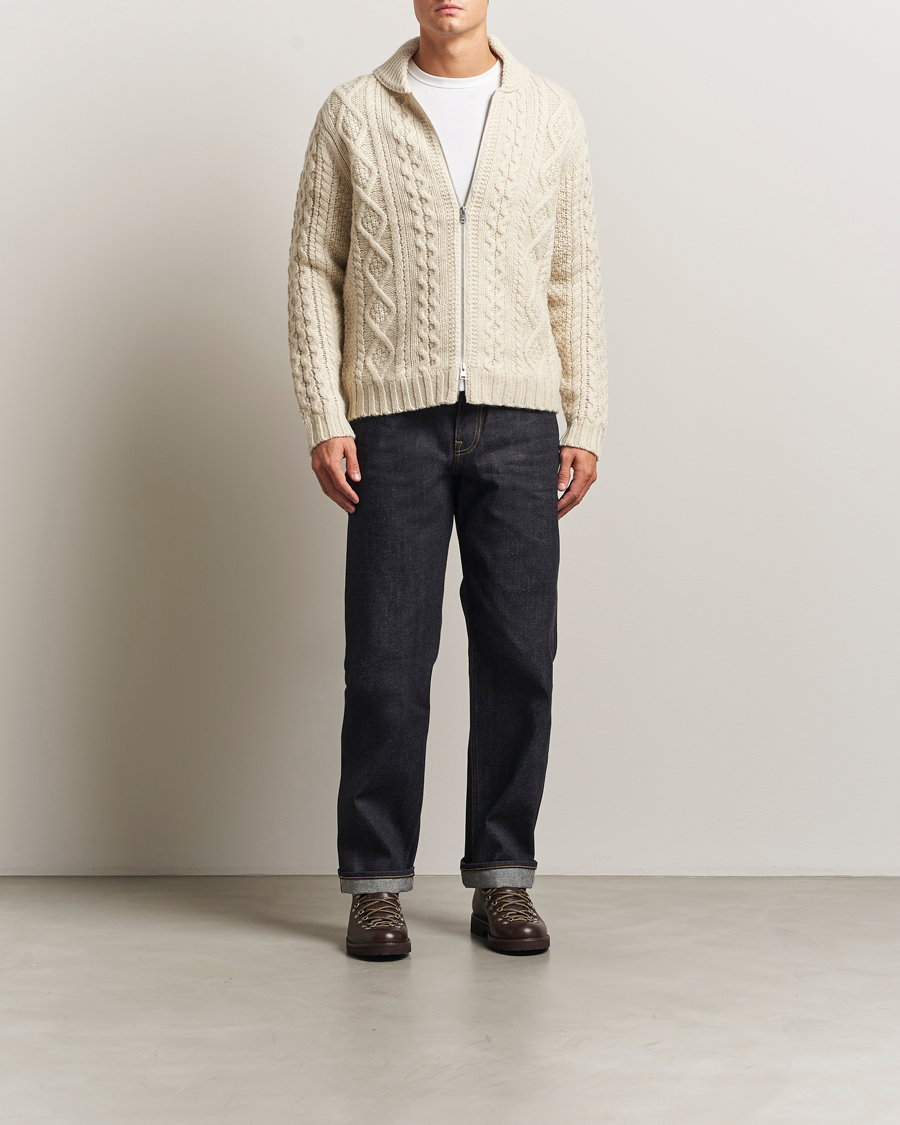 Men | Sweaters & Knitwear | Morris | Cornwall Cable Full Zip Jacket OfF White
