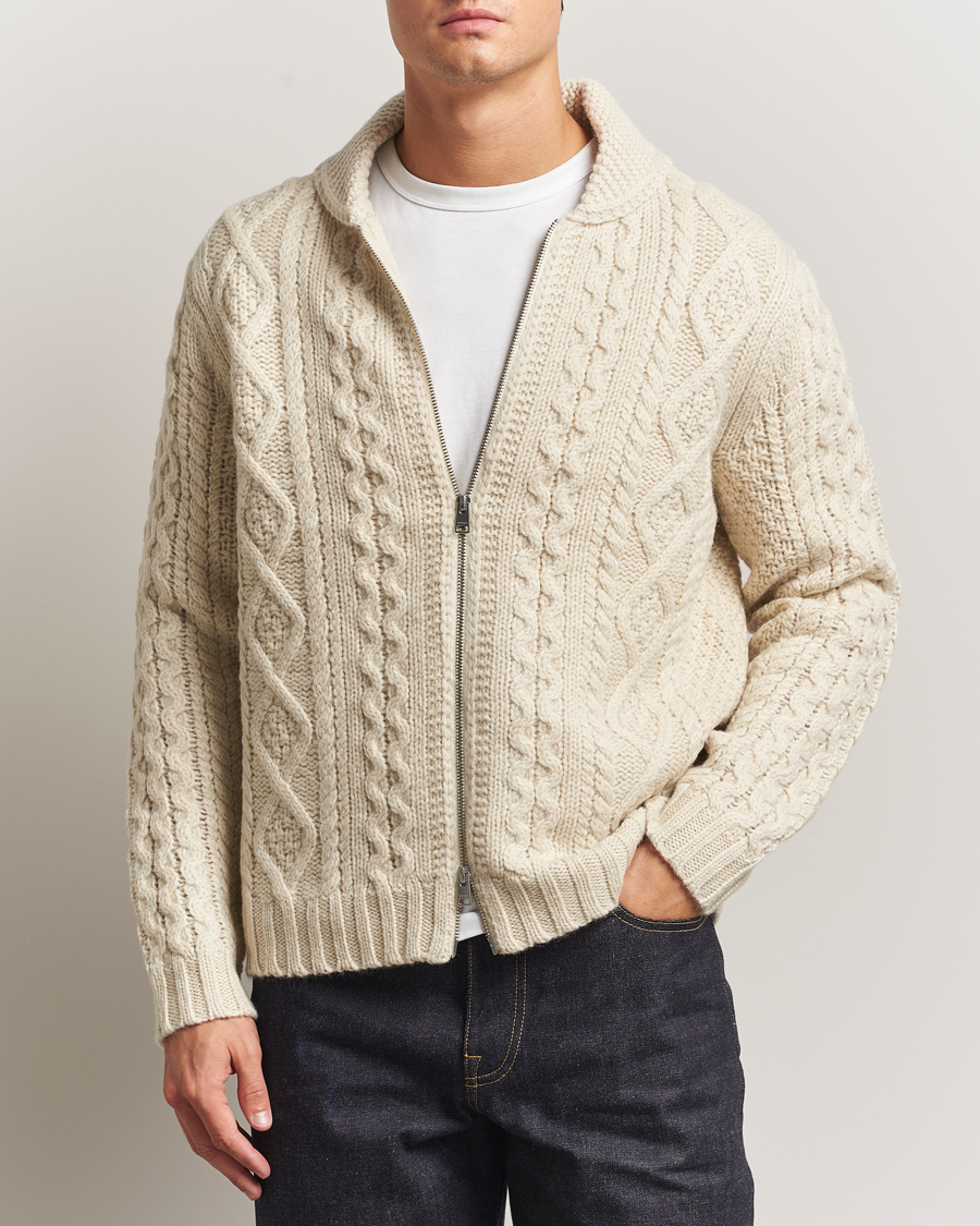 Men | Sweaters & Knitwear | Morris | Cornwall Cable Full Zip Jacket OfF White