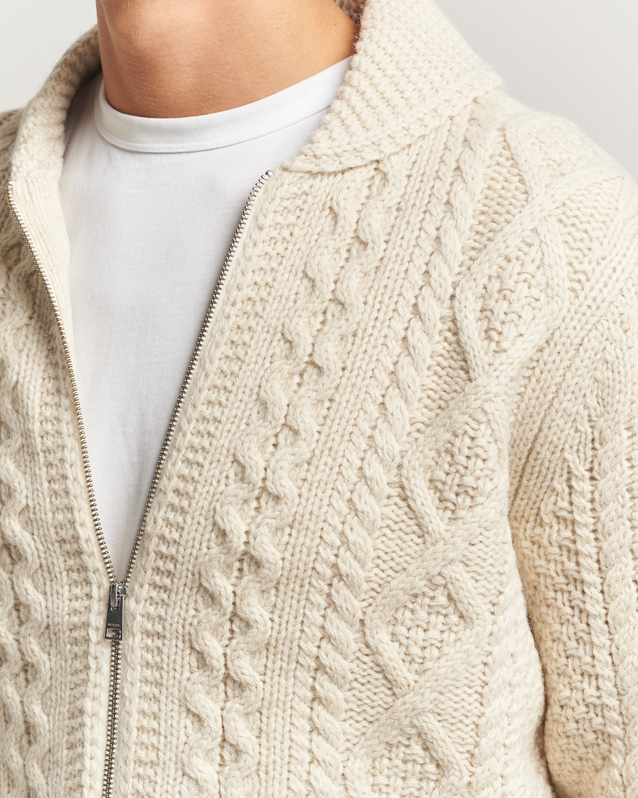 Men | Sweaters & Knitwear | Morris | Cornwall Cable Full Zip Jacket OfF White