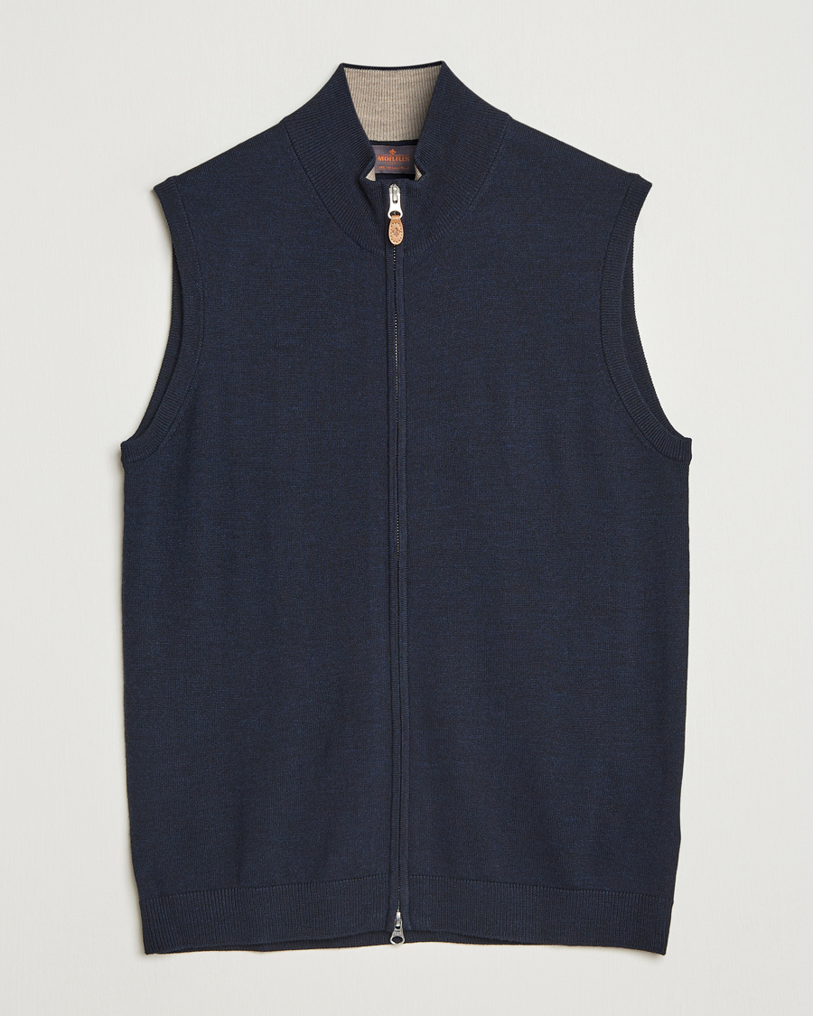 Men | Sweaters & Knitwear | Morris | Merino Zip Vest Navy