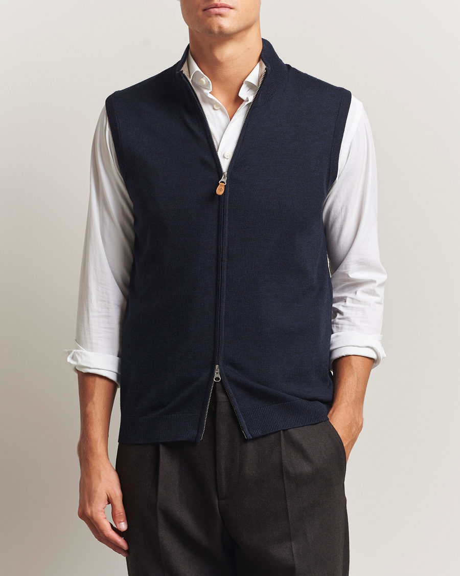 Men | Sweaters & Knitwear | Morris | Merino Zip Vest Navy