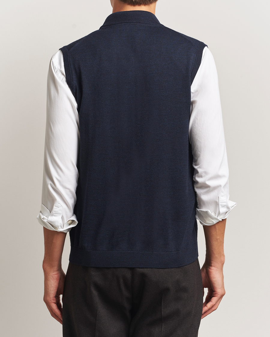 Men | Sweaters & Knitwear | Morris | Merino Zip Vest Navy