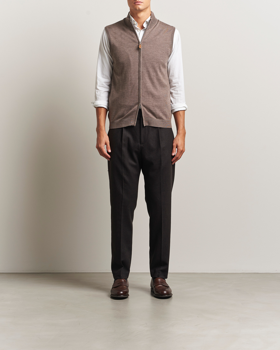Morris Merino Zip Vest Brown at CareOfCarl.com