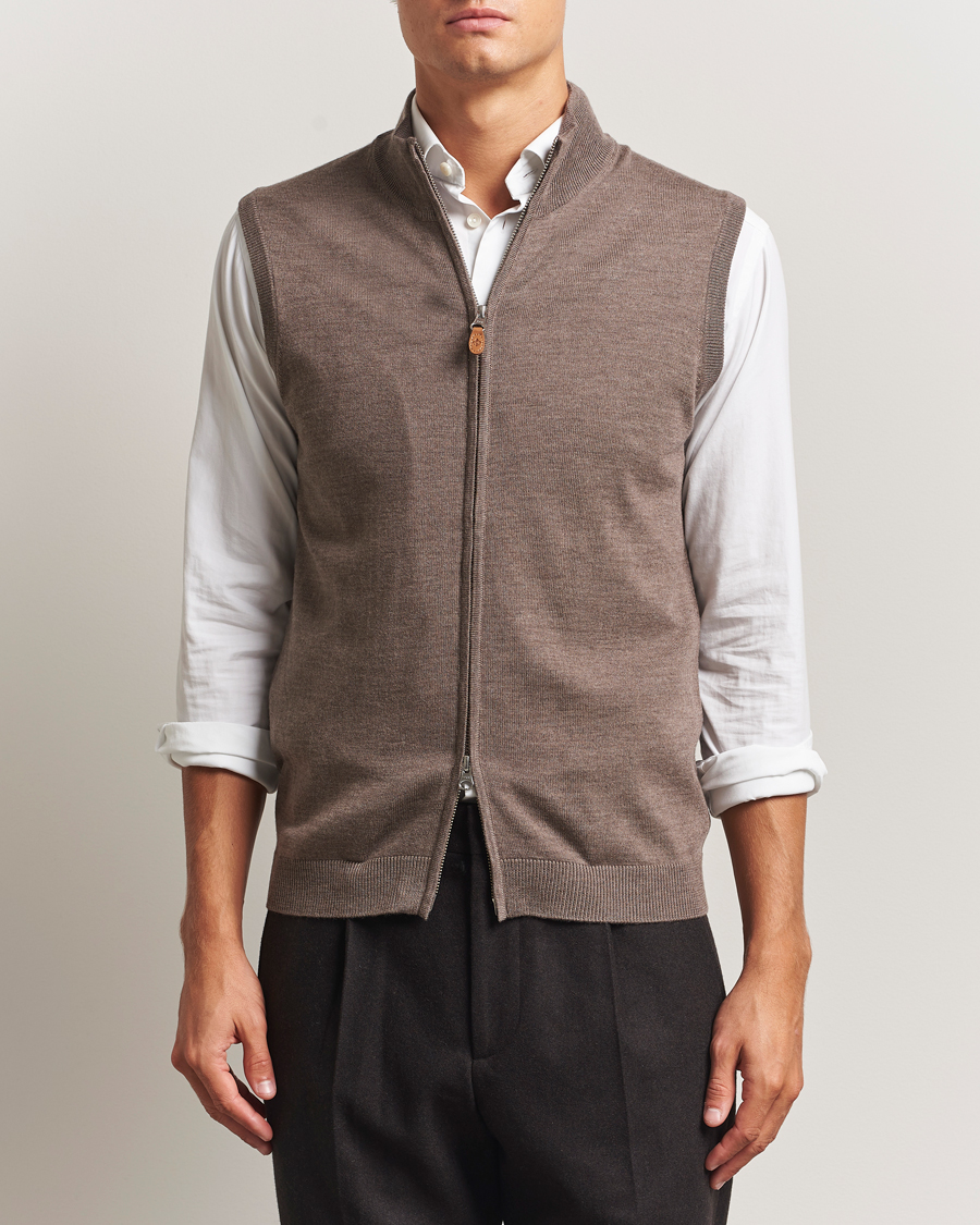 Morris Merino Zip Vest Brown at CareOfCarl.com