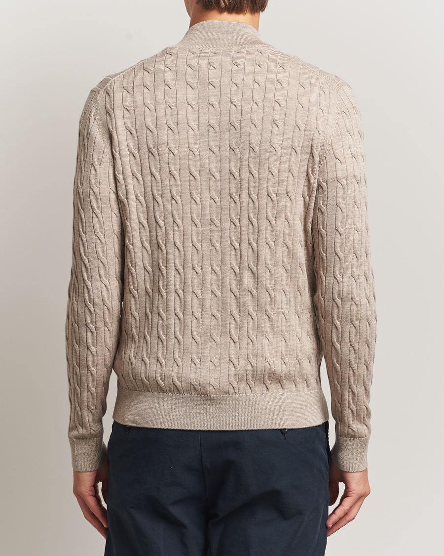 Men | Sweaters & Knitwear | Morris | Merino Cable Zip Cardigan Khaki