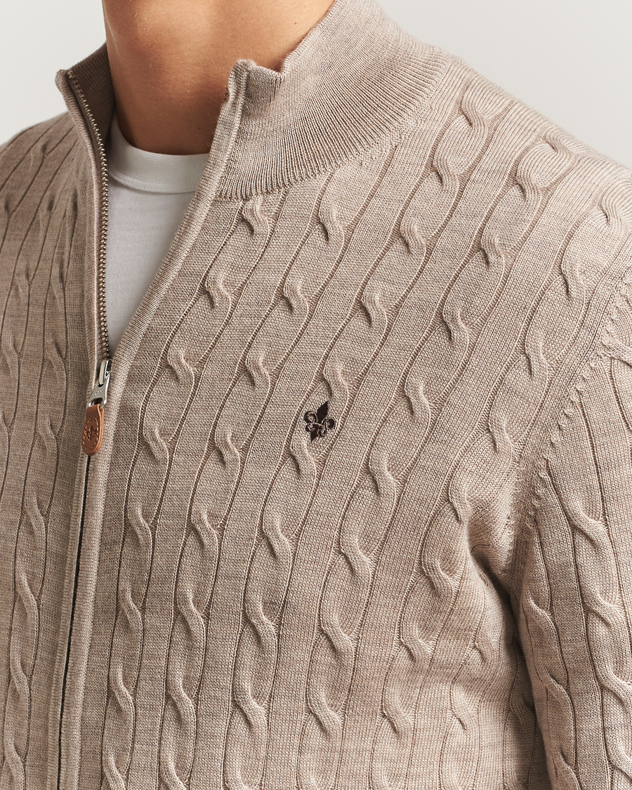 Men | Sweaters & Knitwear | Morris | Merino Cable Zip Cardigan Khaki