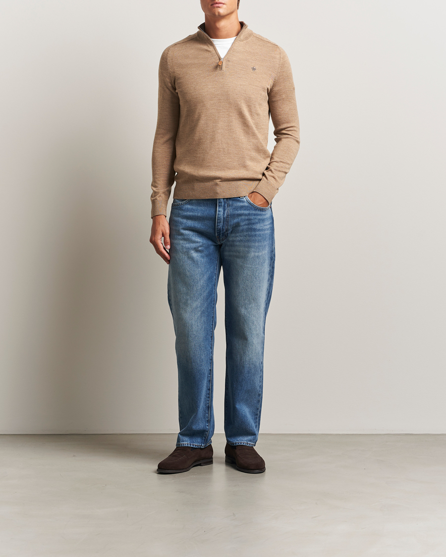 Men | Sweaters & Knitwear | Morris | John Merino Half Zip Camel