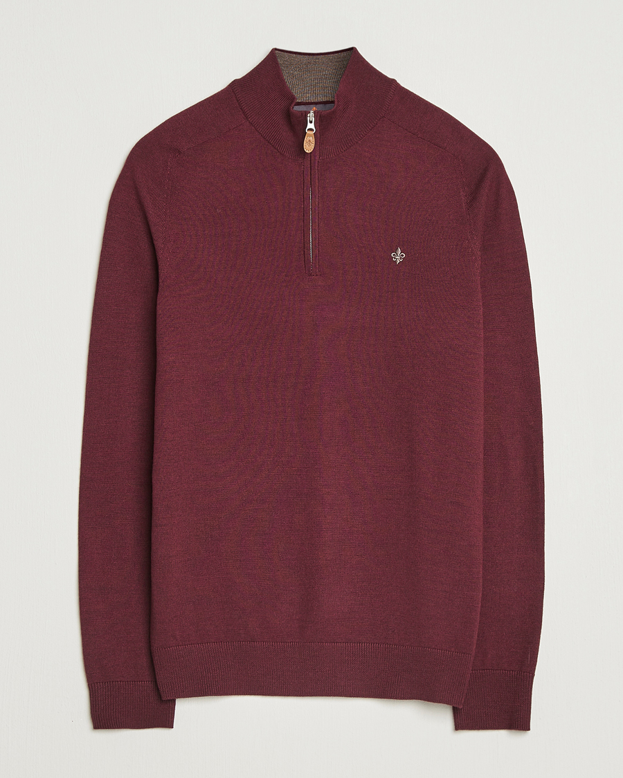 Men | Sweaters & Knitwear | Morris | John Merino Half Zip Wine Red