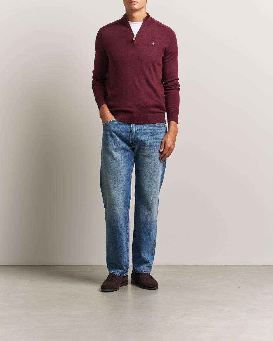 Men | Sweaters & Knitwear | Morris | John Merino Half Zip Wine Red