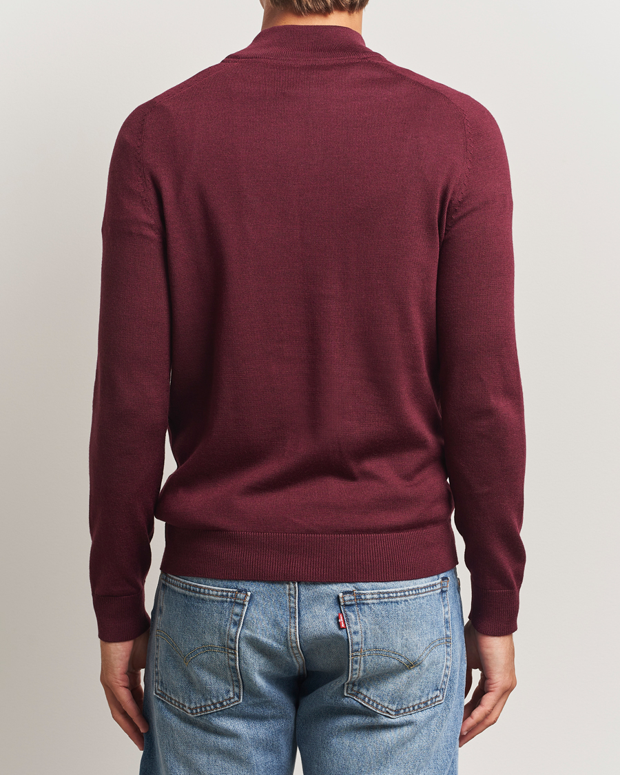 Men | Sweaters & Knitwear | Morris | John Merino Half Zip Wine Red