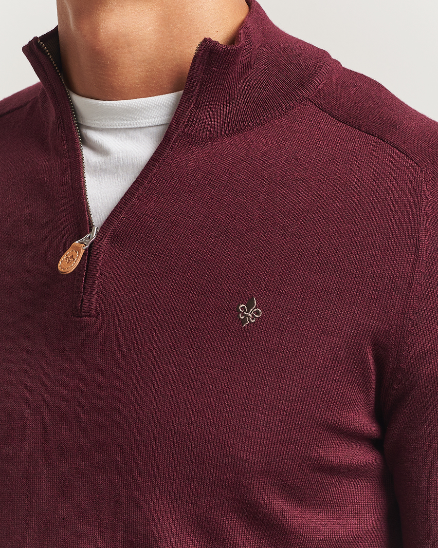 Men | Sweaters & Knitwear | Morris | John Merino Half Zip Wine Red