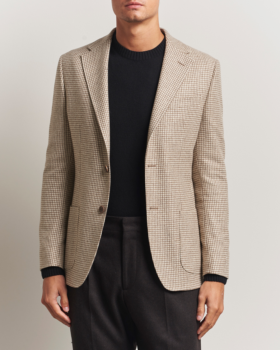 Men | Blazers | Morris | Wool Silk Houndstooth Blazer Khaki
