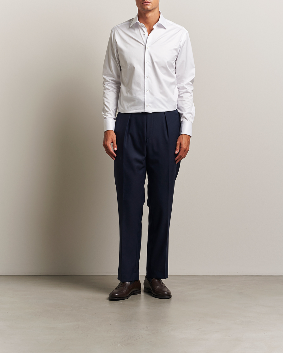 Men | Shirts | Stenströms | Regular Fit Cotton Twill Double Cuff Shirt White