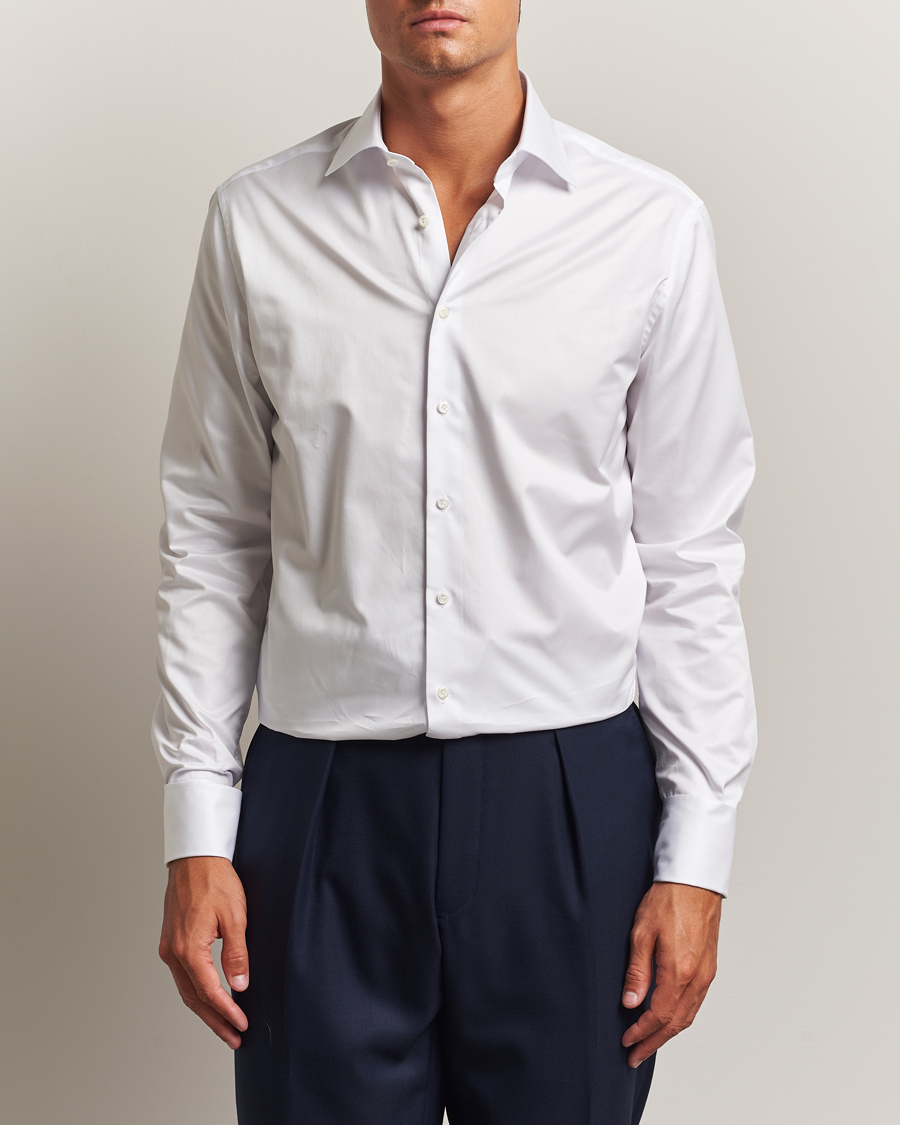 Men | Shirts | Stenströms | Regular Fit Cotton Twill Double Cuff Shirt White