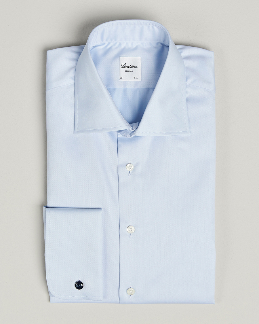 Men | Shirts | Stenströms | Regular Fit Cotton Twill Double Cuff Shirt Blue