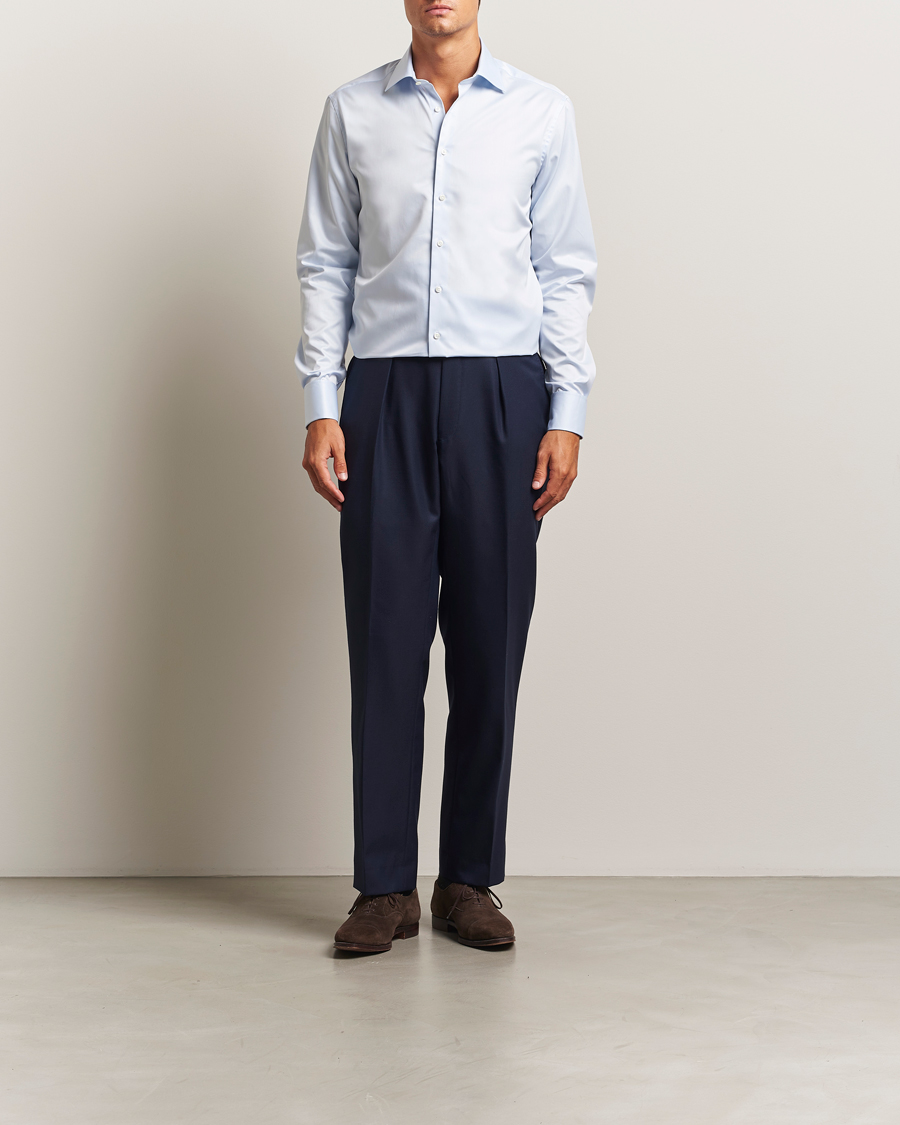 Men | Shirts | Stenströms | Regular Fit Cotton Twill Double Cuff Shirt Blue