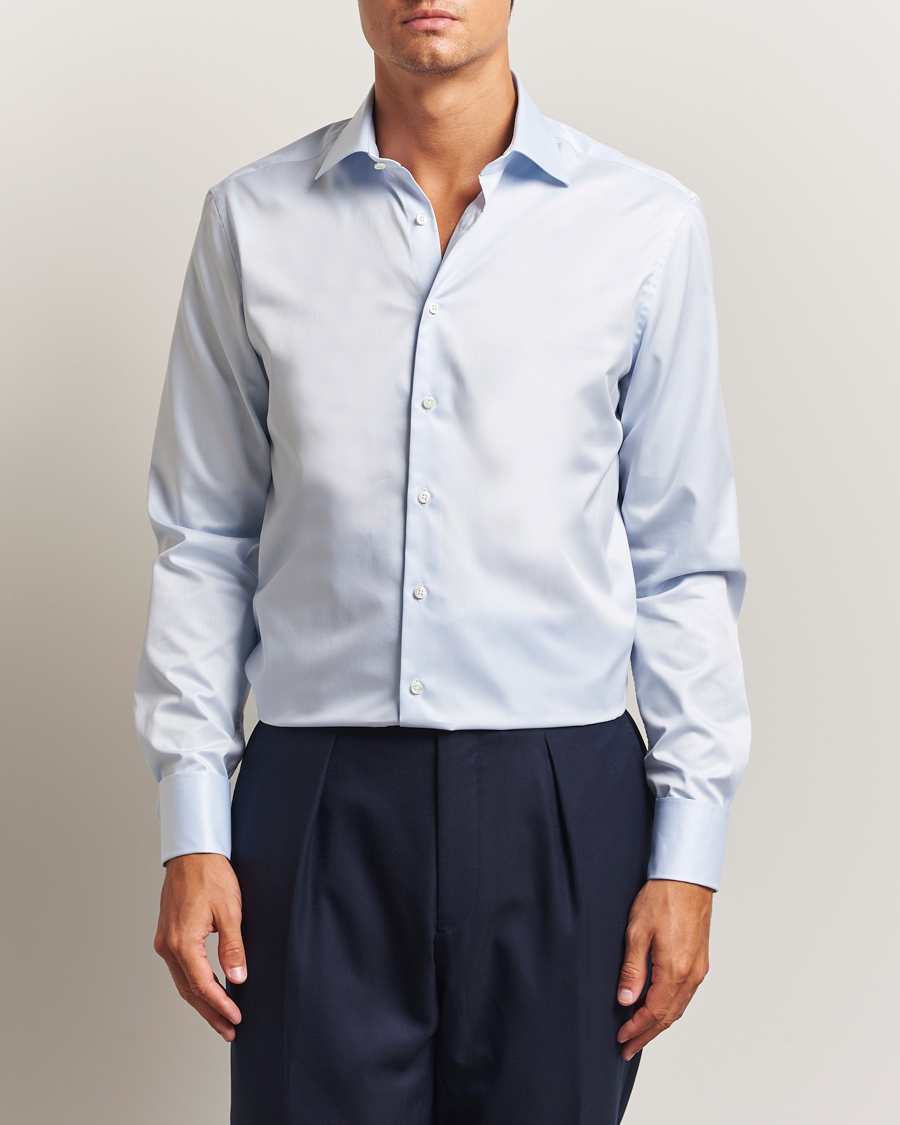Men | Shirts | Stenströms | Regular Fit Cotton Twill Double Cuff Shirt Blue