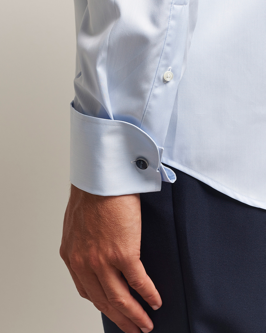 Men | Shirts | Stenströms | Regular Fit Cotton Twill Double Cuff Shirt Blue