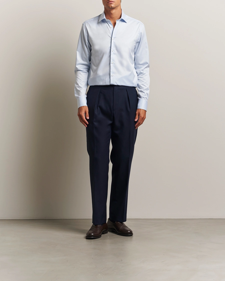 Men | Shirts | Stenströms | Regular Fit Cotton Twill Shirt Blue