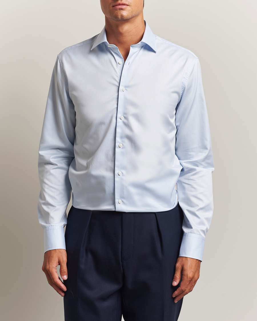 Men | Shirts | Stenströms | Regular Fit Cotton Twill Shirt Blue