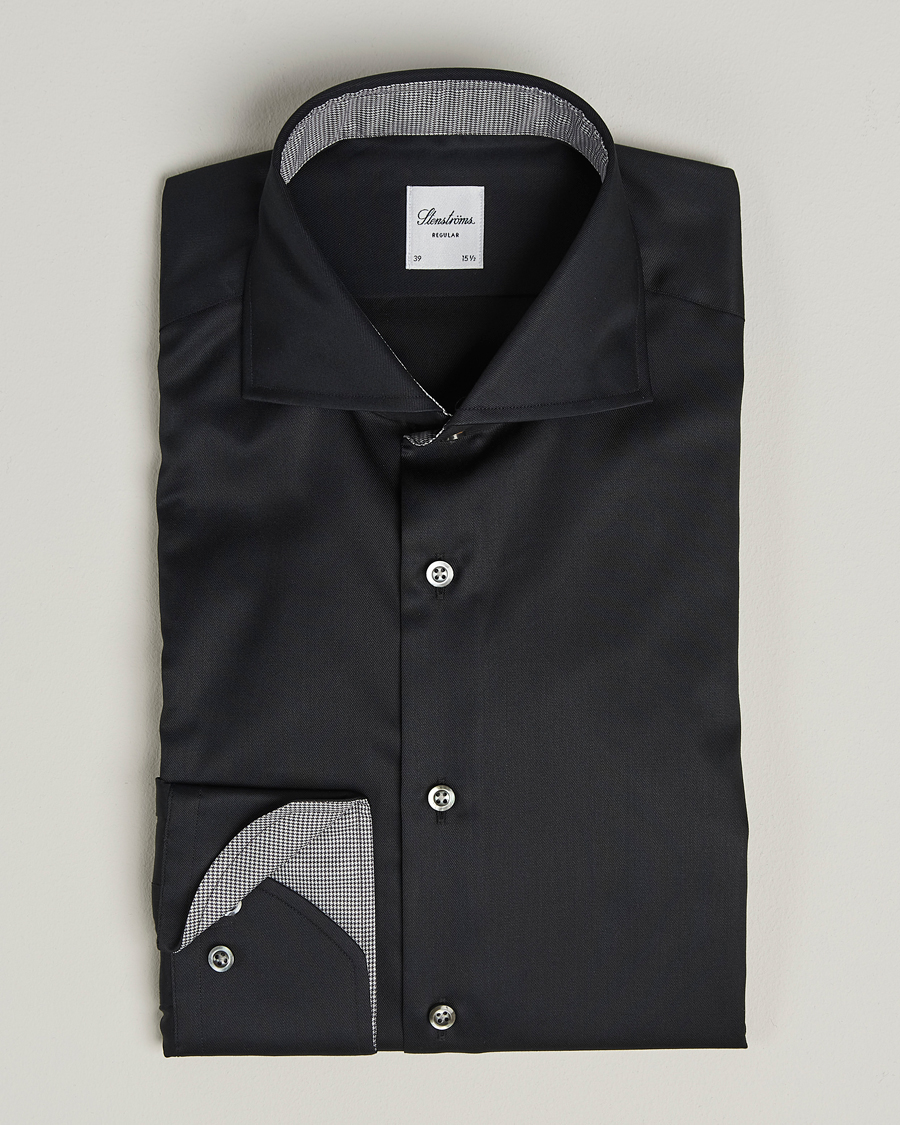Men | Shirts | Stenströms | Regular Fit Contrast Shirt Black