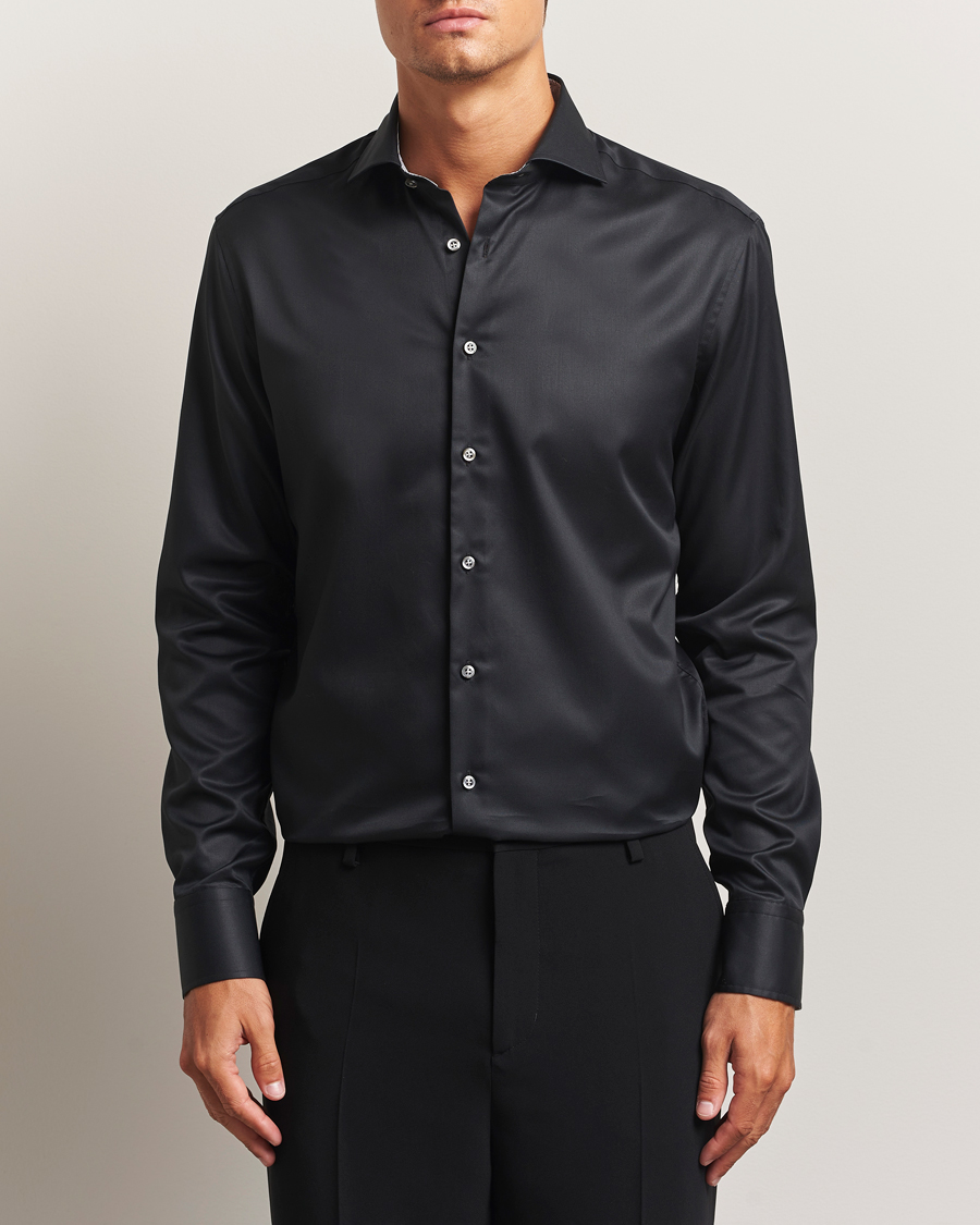 Men | Shirts | Stenströms | Regular Fit Contrast Shirt Black