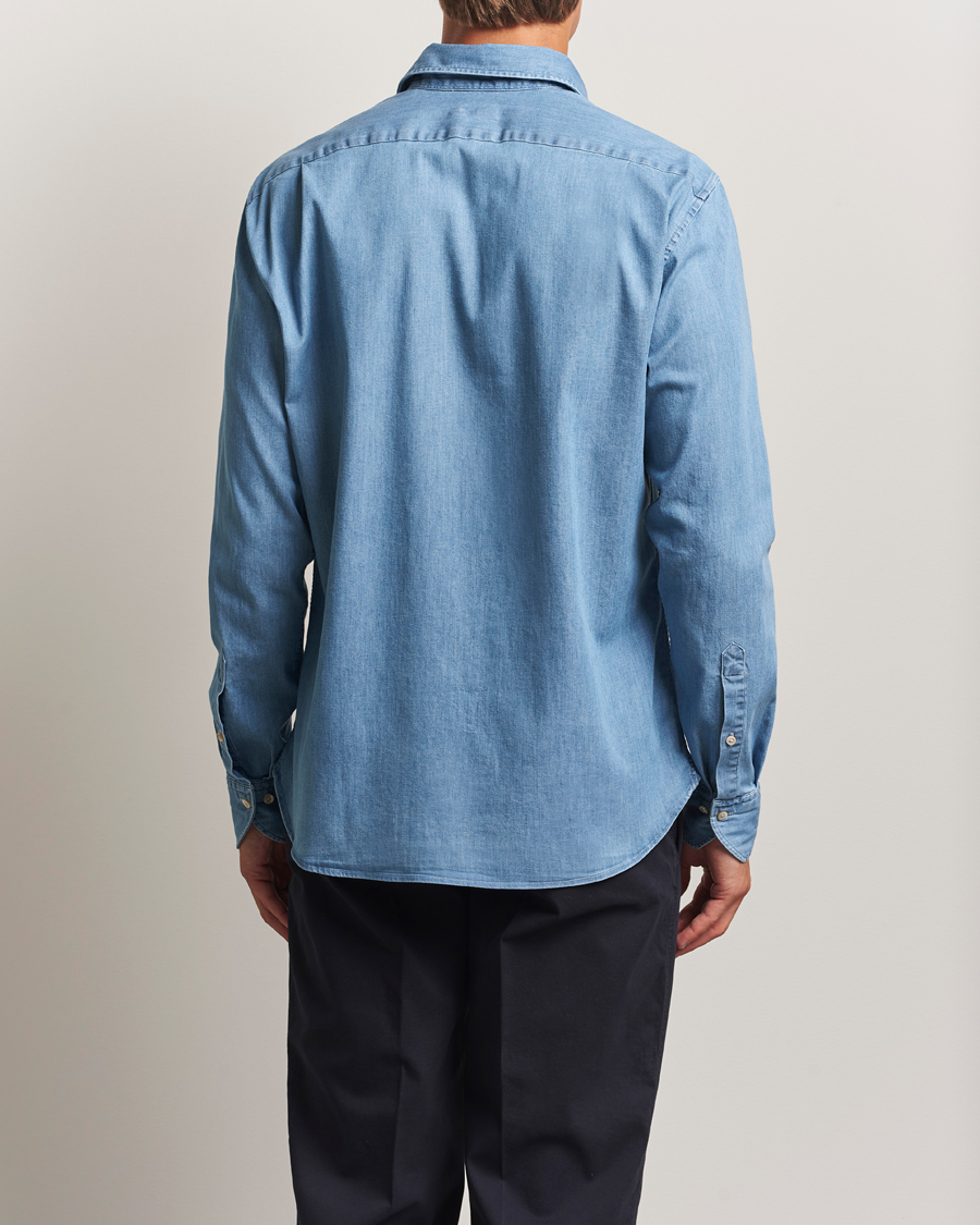 Men | Shirts | Stenströms | Regular Fit Garment Washed Shirt Light Denim