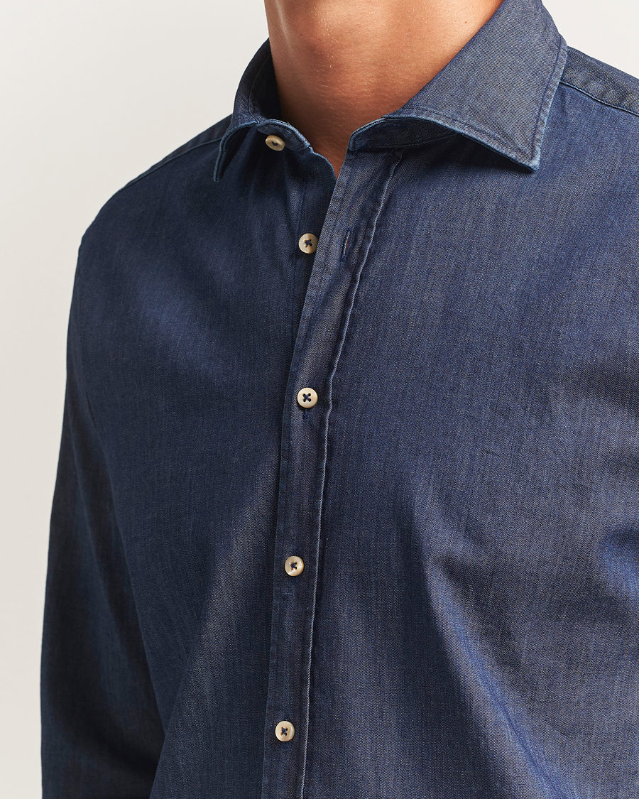 Men | Shirts | Stenströms | Regular Fit Garment Washed Shirt Dark Denim