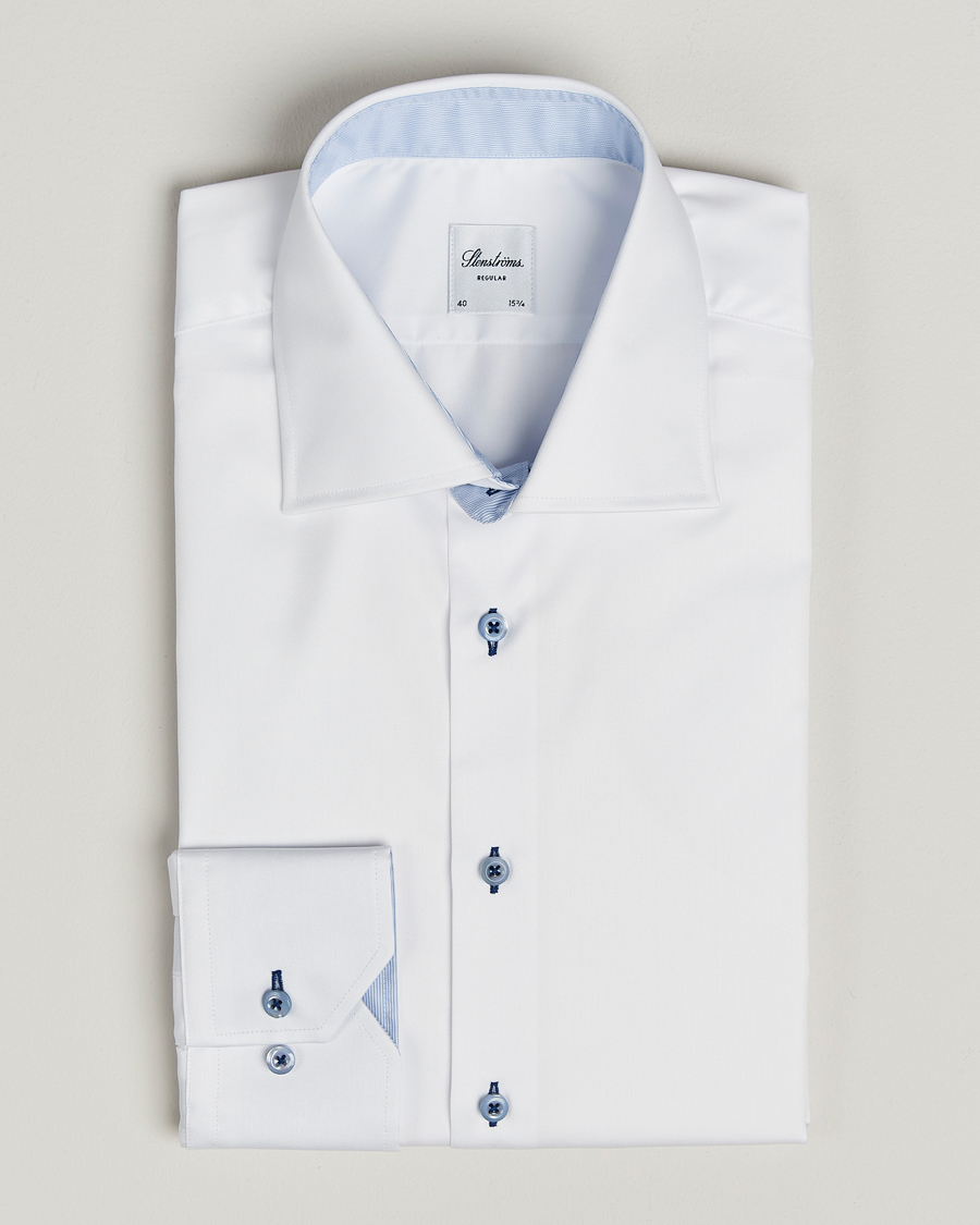 Men | Shirts | Stenströms | Regular Fit Contrast Cut Away Shirt White
