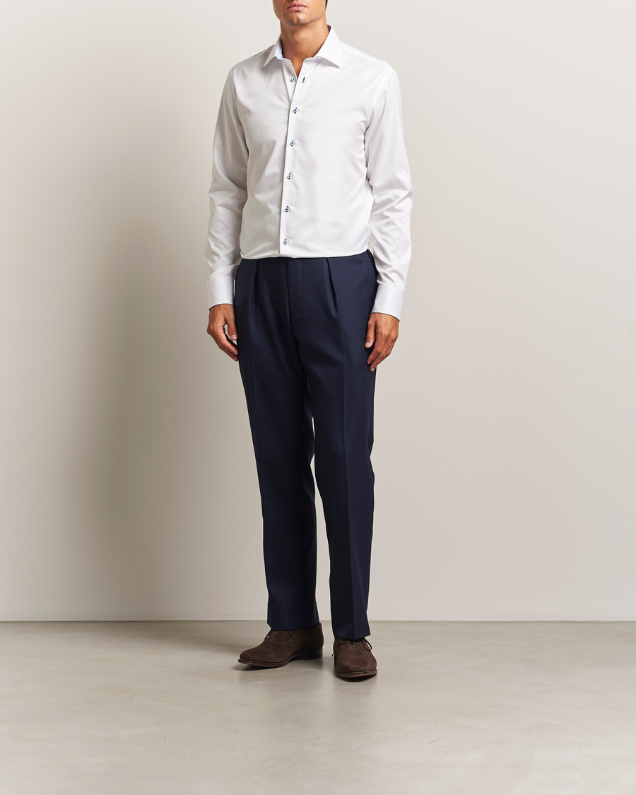Men | Shirts | Stenströms | Regular Fit Contrast Cut Away Shirt White
