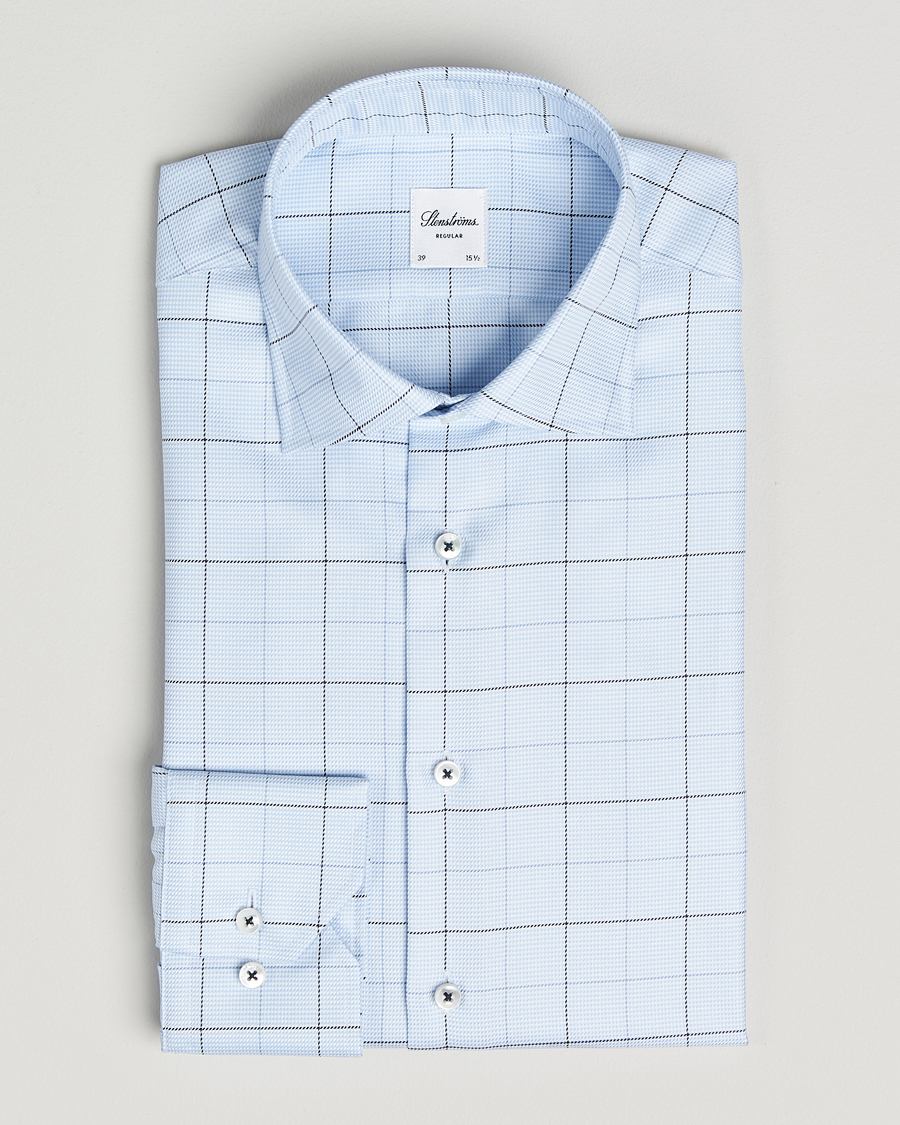 Men | Shirts | Stenströms | Regular Fit Cut Away Windowpane Shirt Blue