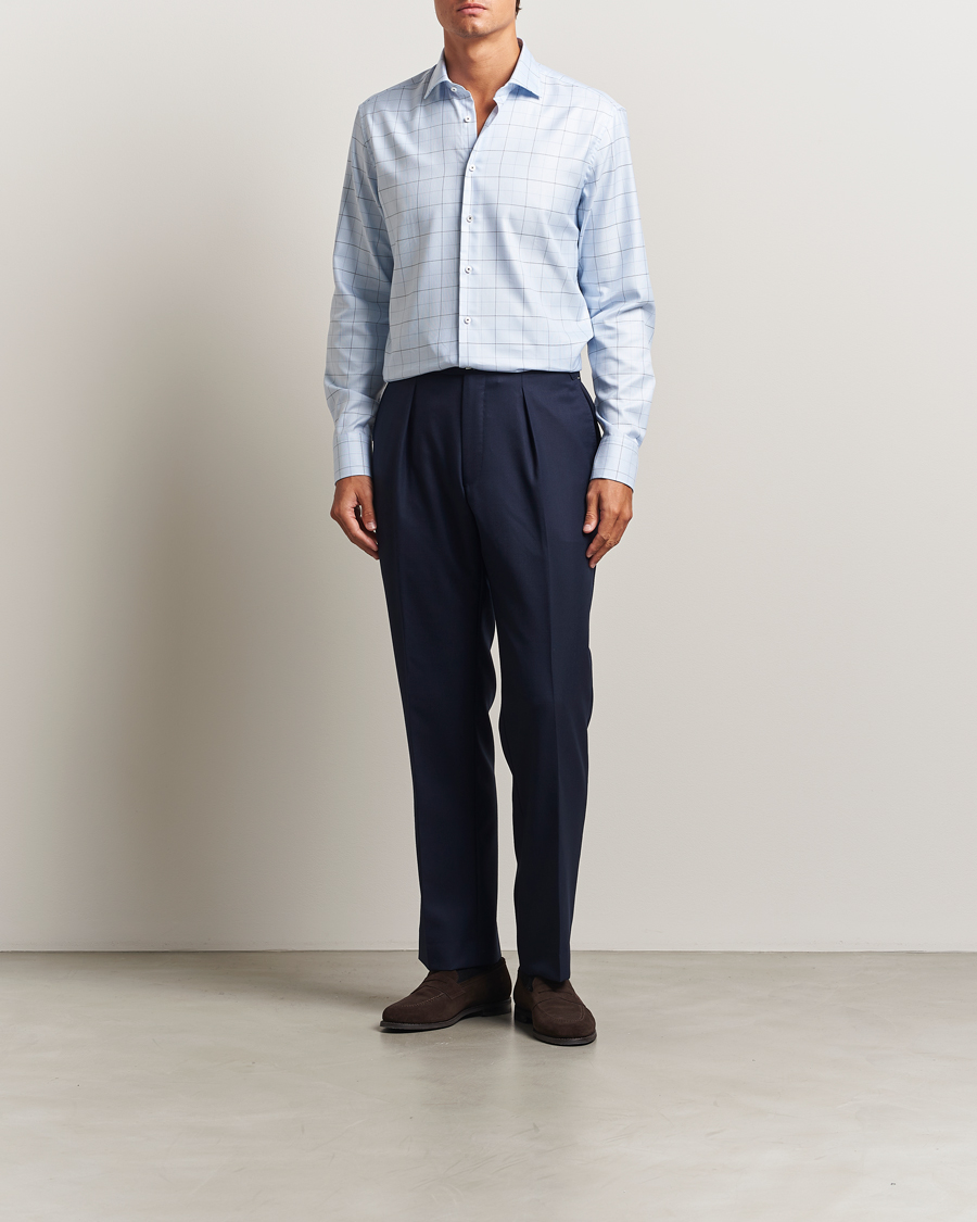 Men | Shirts | Stenströms | Regular Fit Cut Away Windowpane Shirt Blue
