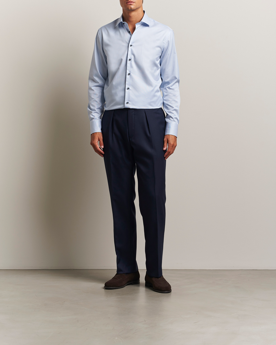 Men | Shirts | Stenströms | Regular Fit Contrast Cotton Shirt White/Blue