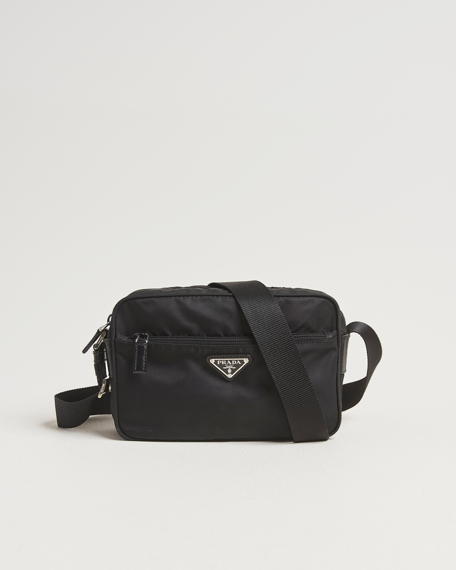 Men | Prada Pre-Owned Tessuto Nylon Leather Shoulder Bag Black | Prada Pre-Owned | Tessuto Nylon Leather Shoulder Bag Black