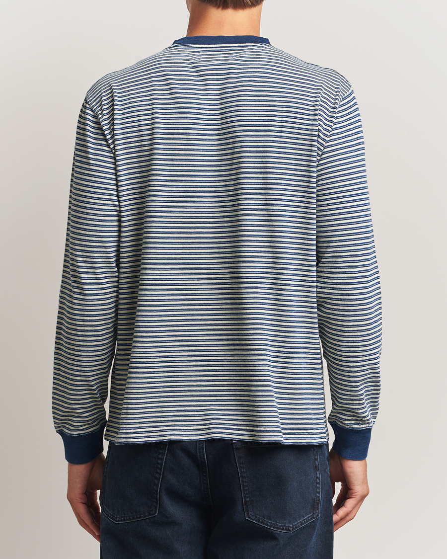 Men | T-Shirts | BEAMS PLUS | Indigo Stripe Long Sleeve T-Shirt White/Navy