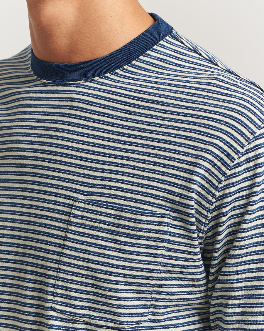 Men | T-Shirts | BEAMS PLUS | Indigo Stripe Long Sleeve T-Shirt White/Navy