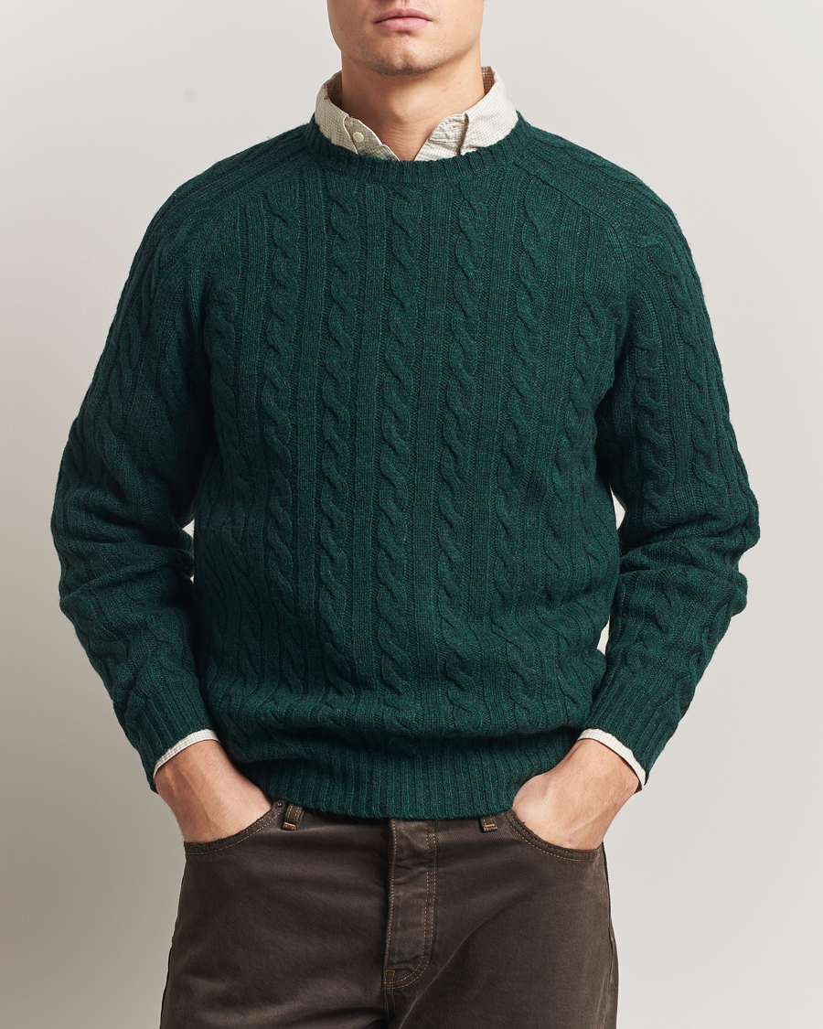 Men | Sweaters & Knitwear | BEAMS PLUS | Cable Crew Neck Sweater Bottle Green