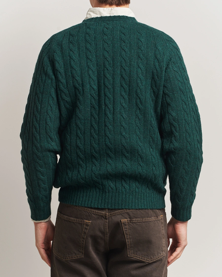 Men | Sweaters & Knitwear | BEAMS PLUS | Cable Crew Neck Sweater Bottle Green