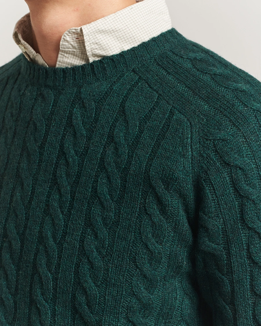 Men | Sweaters & Knitwear | BEAMS PLUS | Cable Crew Neck Sweater Bottle Green